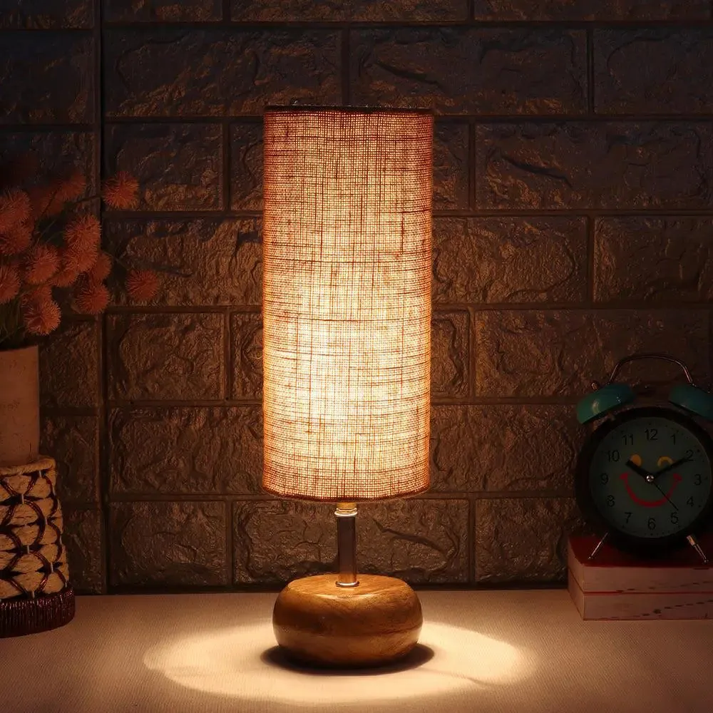 Wooden table lamp with Beige Jute Shade