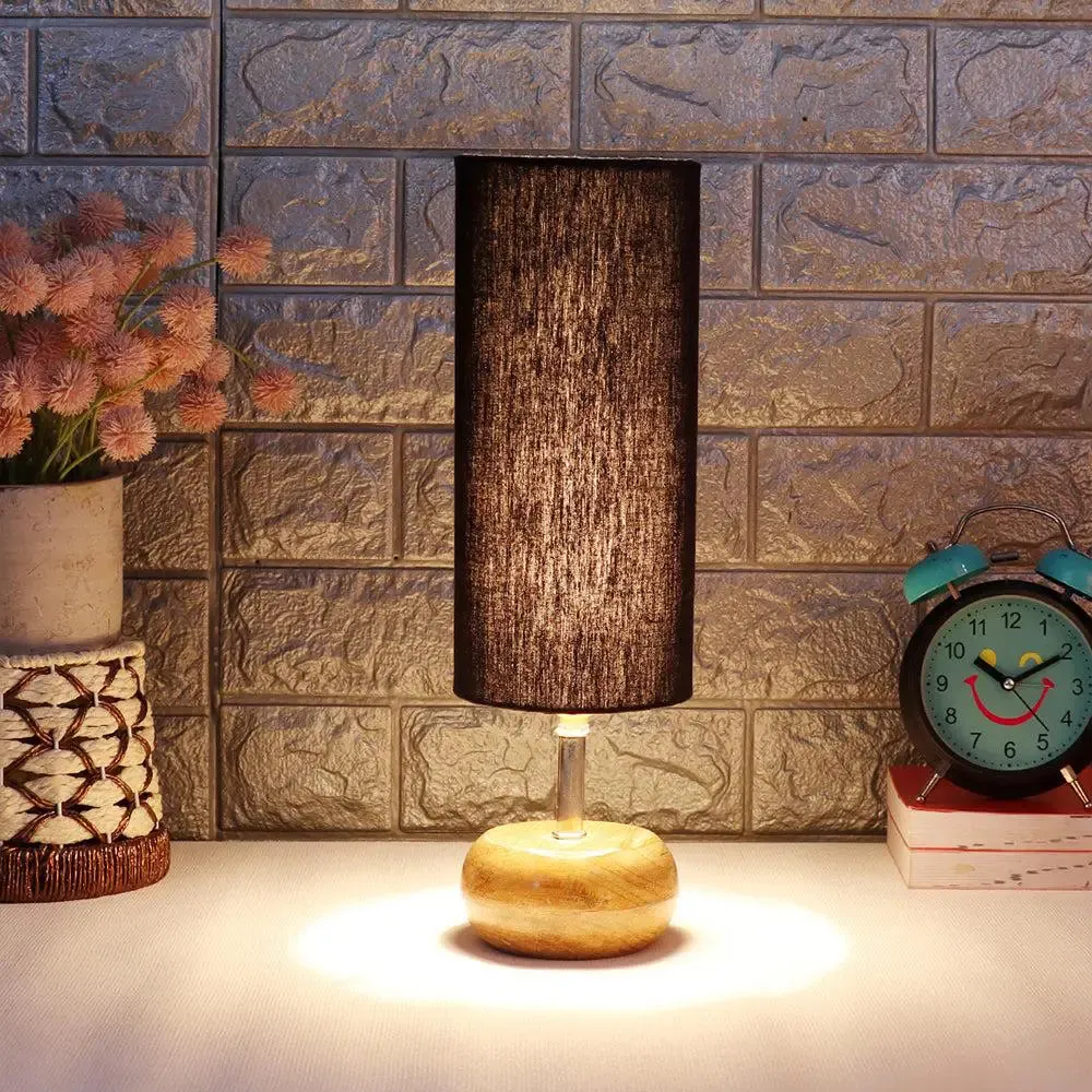 Wooden table lamp with Blak Cotton Shade