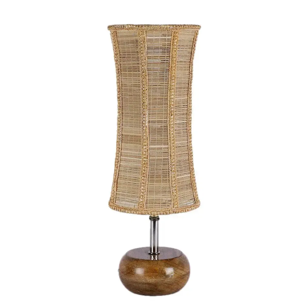 Wooden table lamp with Damru Bamboo Shade Single Piece