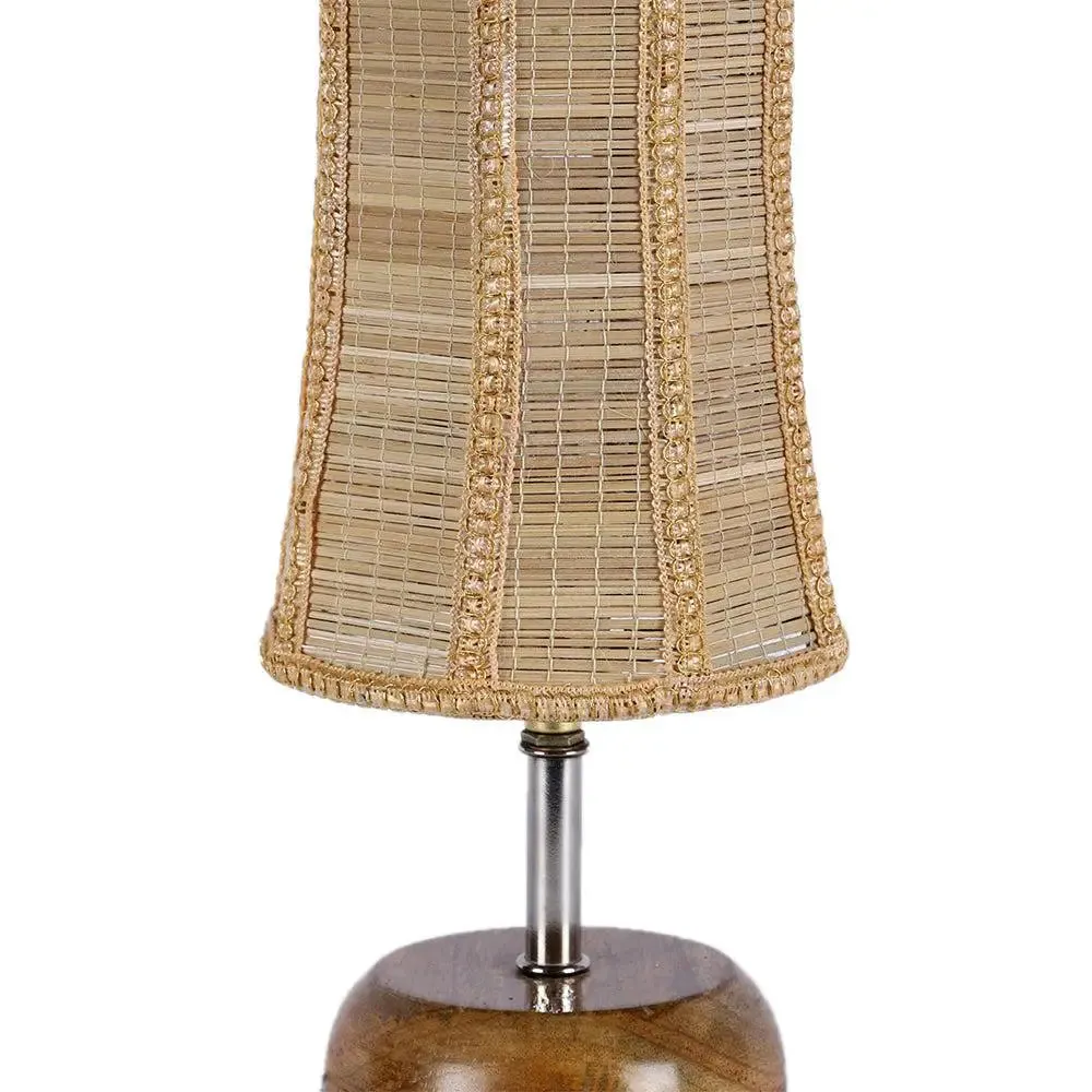 Wooden table lamp with Damru Bamboo Shade Single Piece