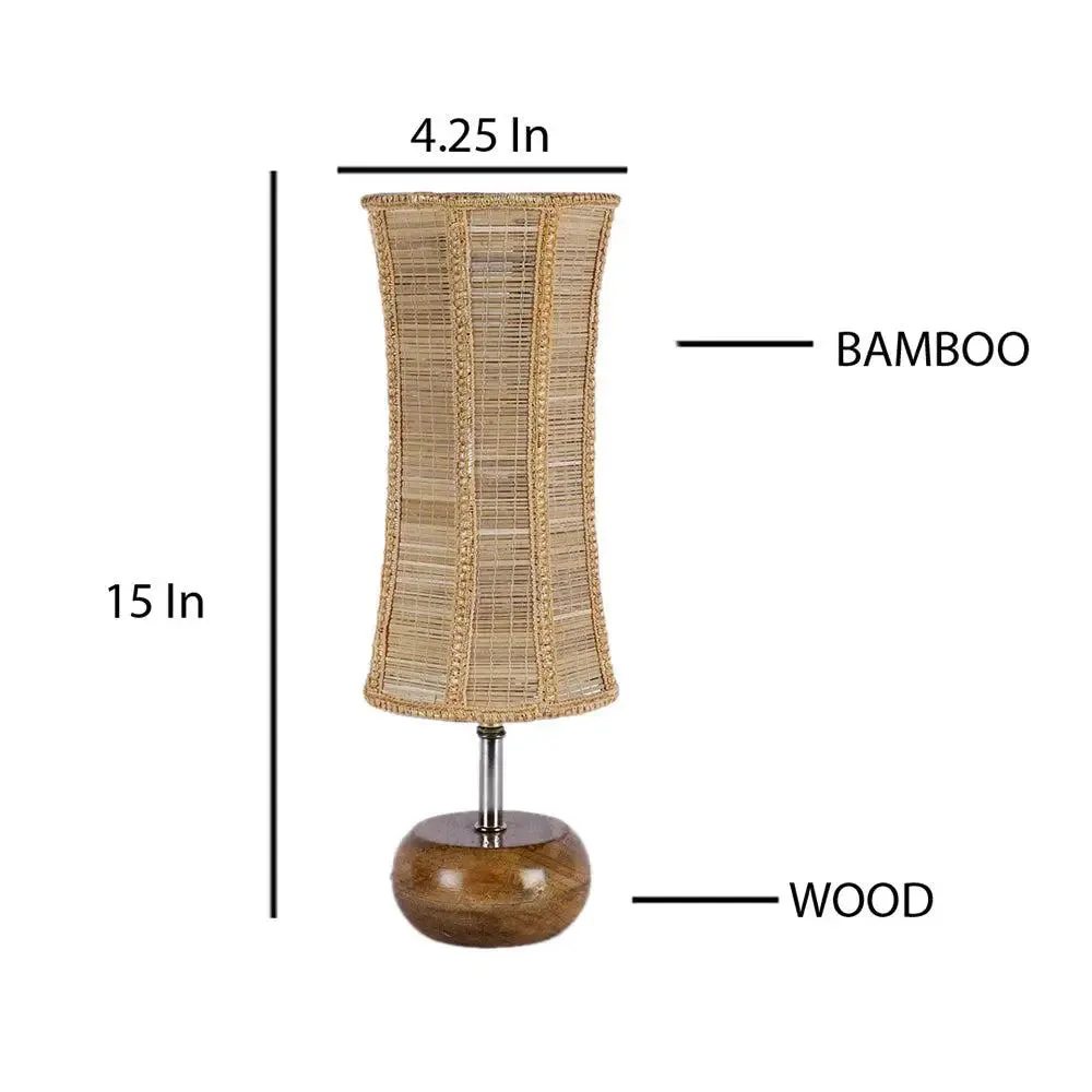 Wooden table lamp with Damru Bamboo Shade Single Piece
