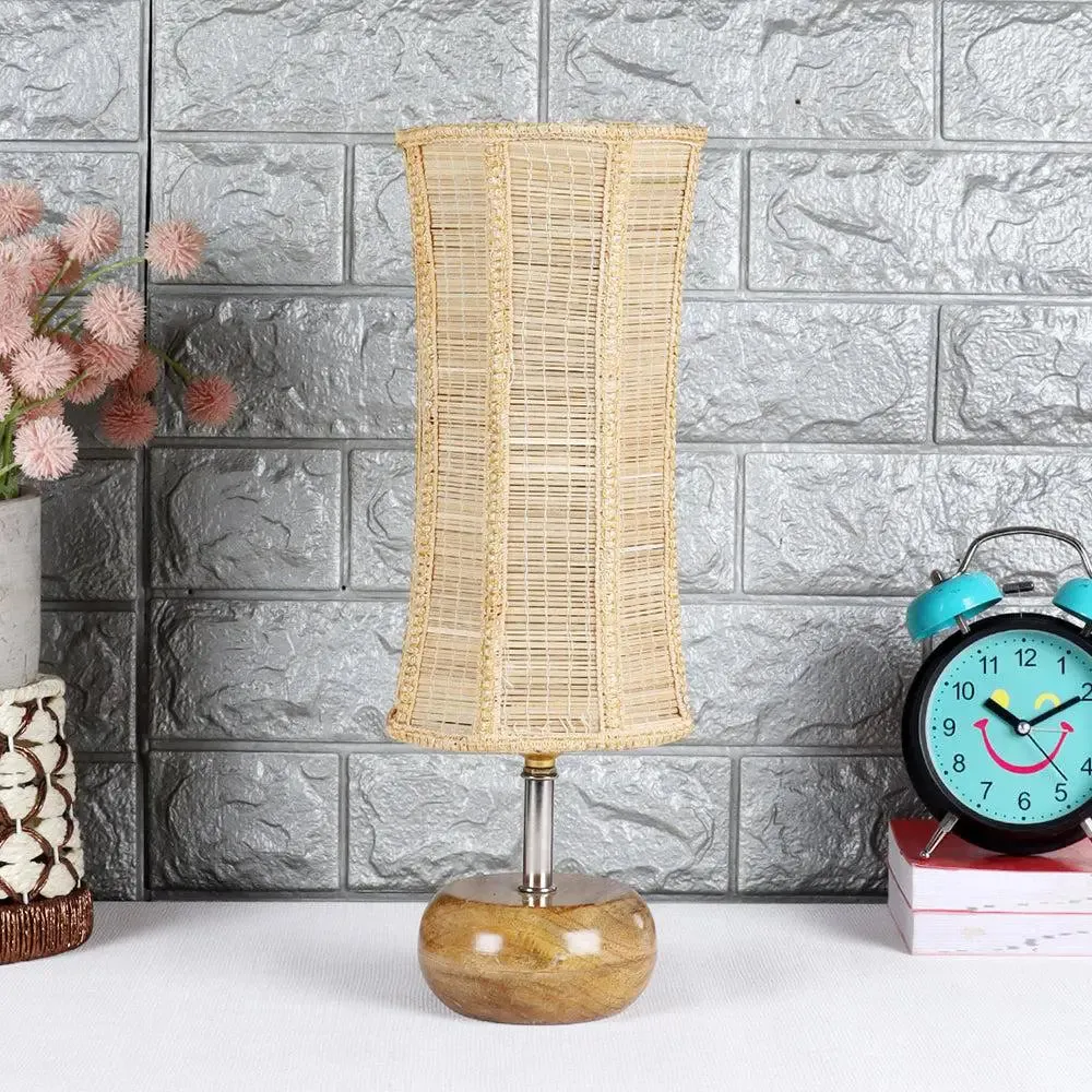 Wooden table lamp with Damru Bamboo Shade Single Piece