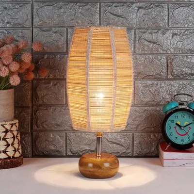 Wooden table lamp with Dholak Bamboo Shade
