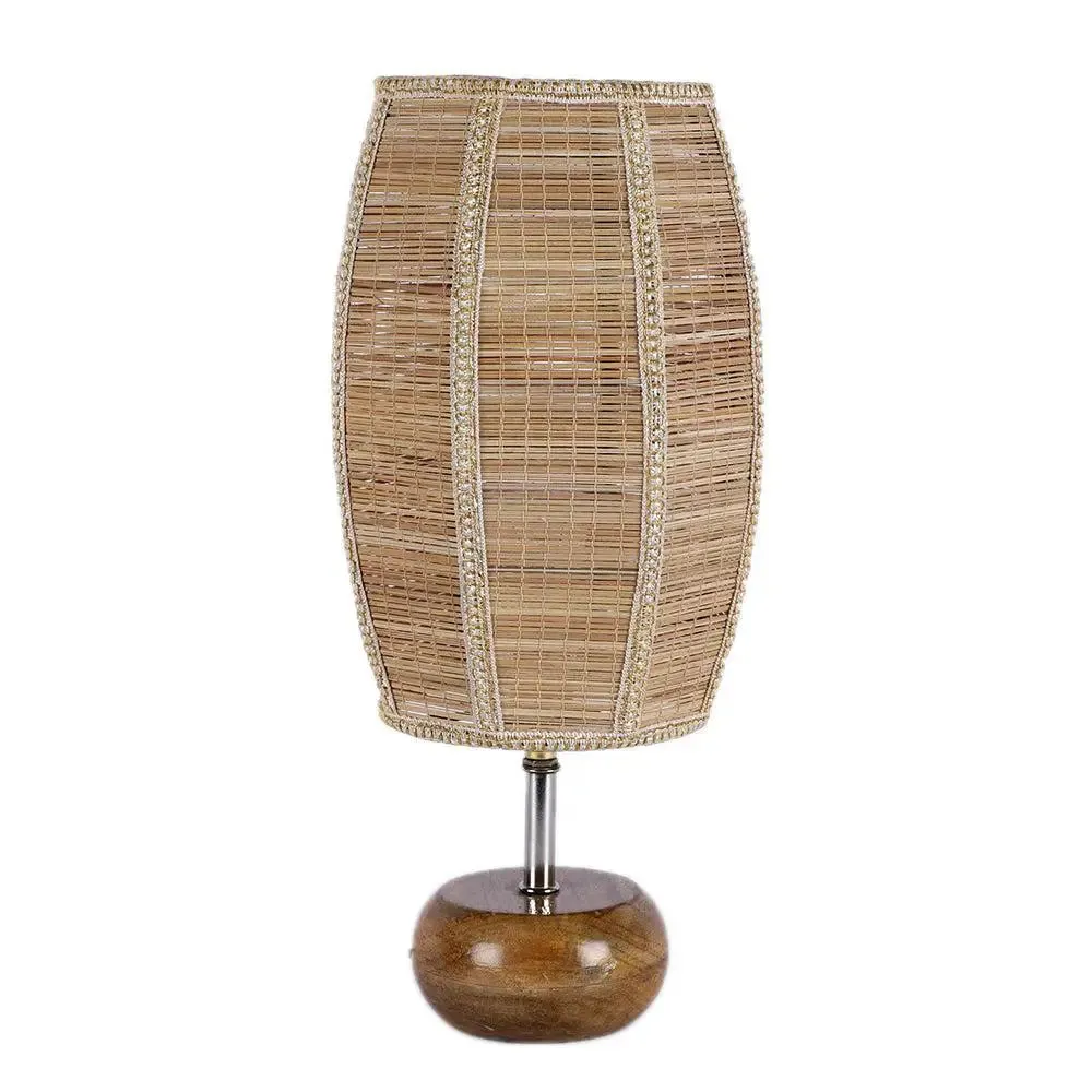 Wooden table lamp with Dholak Bamboo Shade