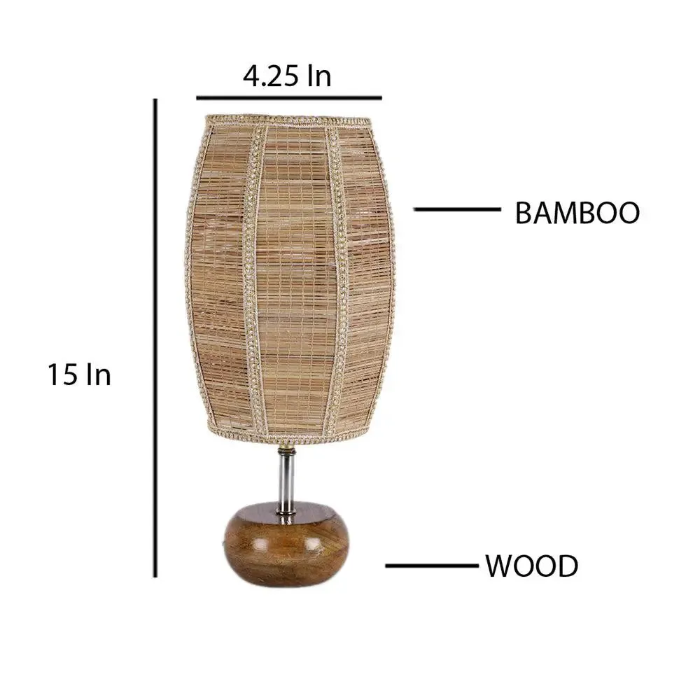 Wooden table lamp with Dholak Bamboo Shade