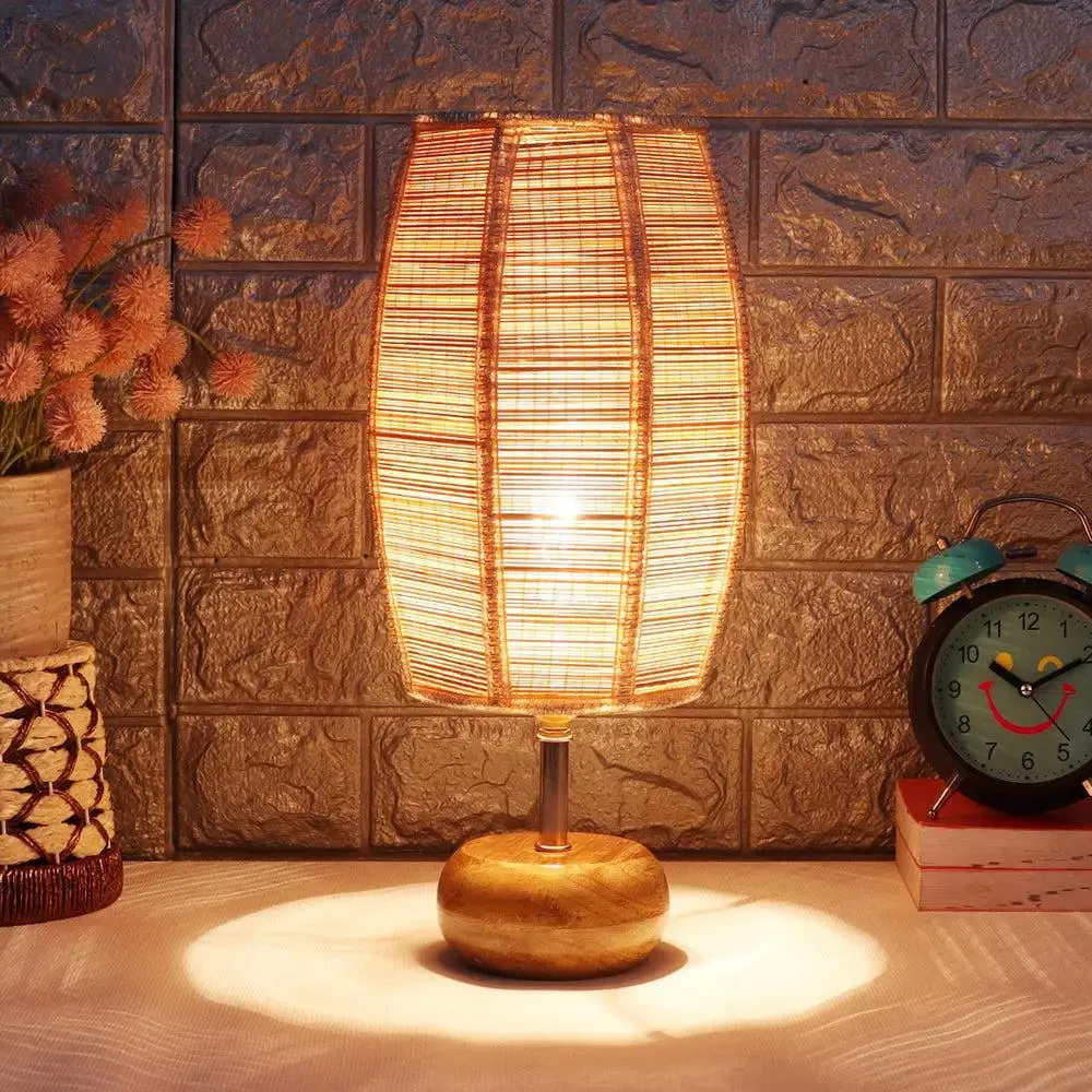 Wooden table lamp with Dholak Bamboo Shade