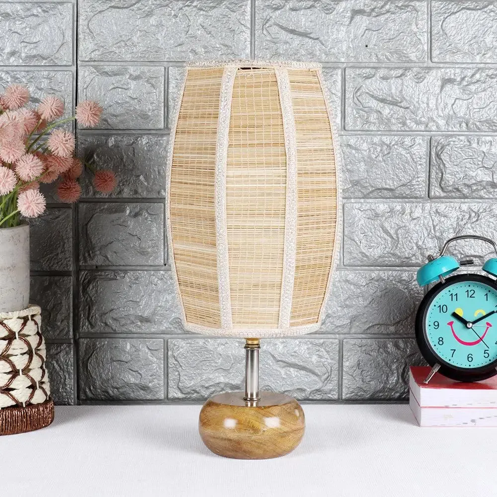 Wooden table lamp with Dholak Bamboo Shade