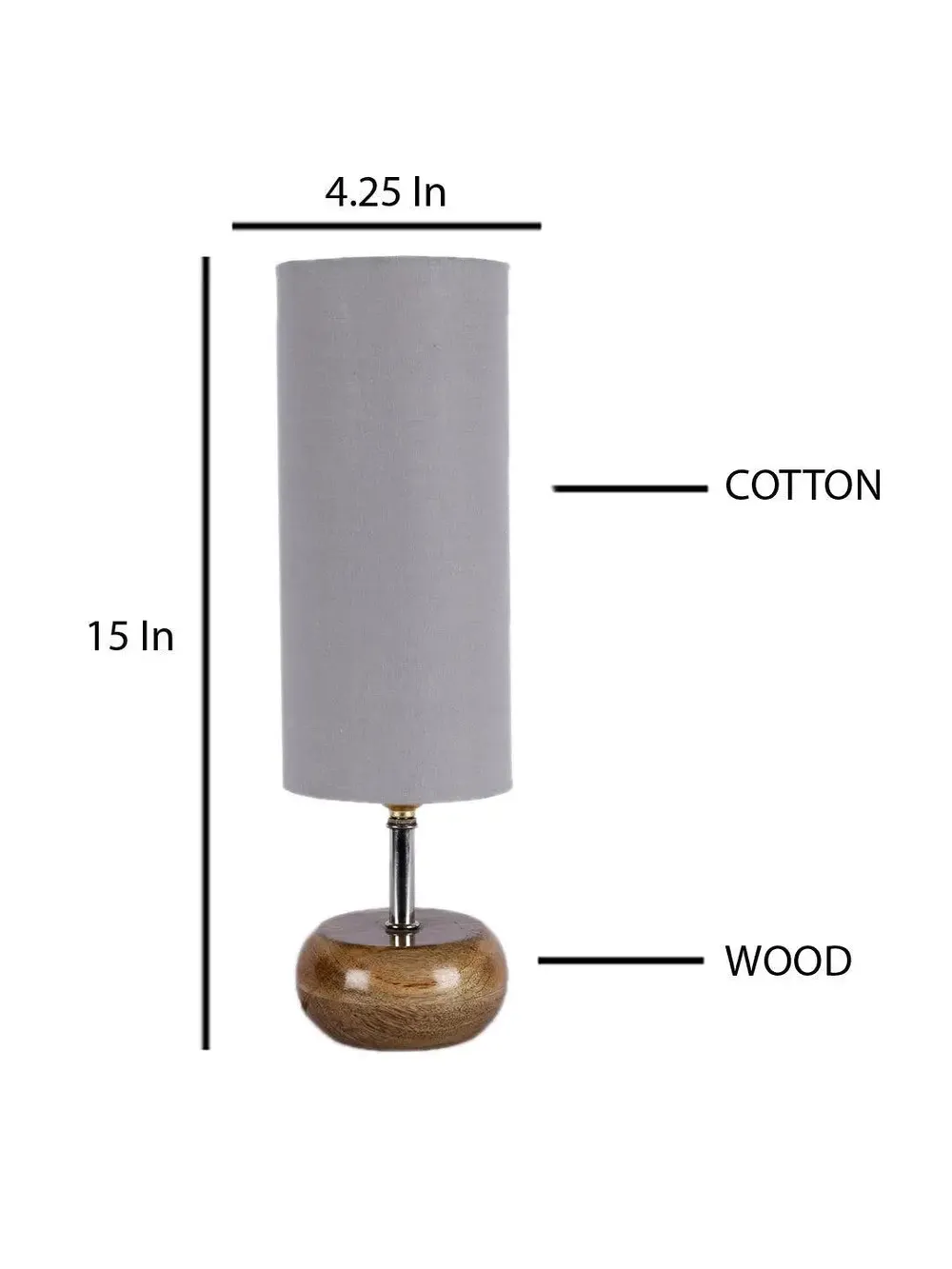 Wooden table lamp with Grey Cotton Shade Single Piece