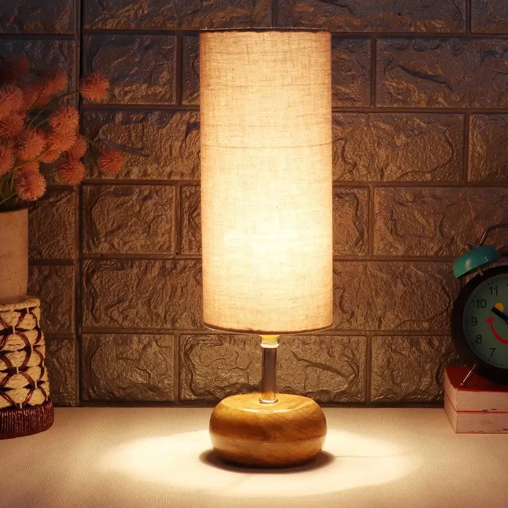 Wooden table lamp with Grey Cotton Shade Single Piece