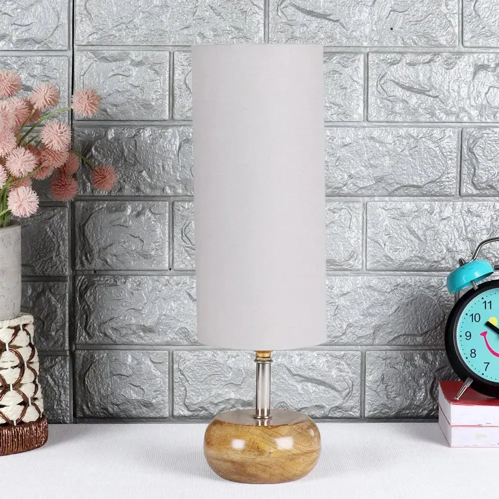 Wooden table lamp with Grey Cotton Shade Single Piece