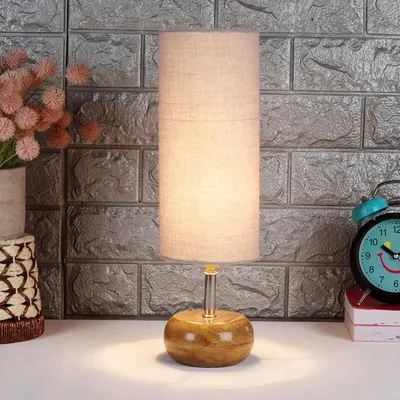 Wooden table lamp with Grey Cotton Shade