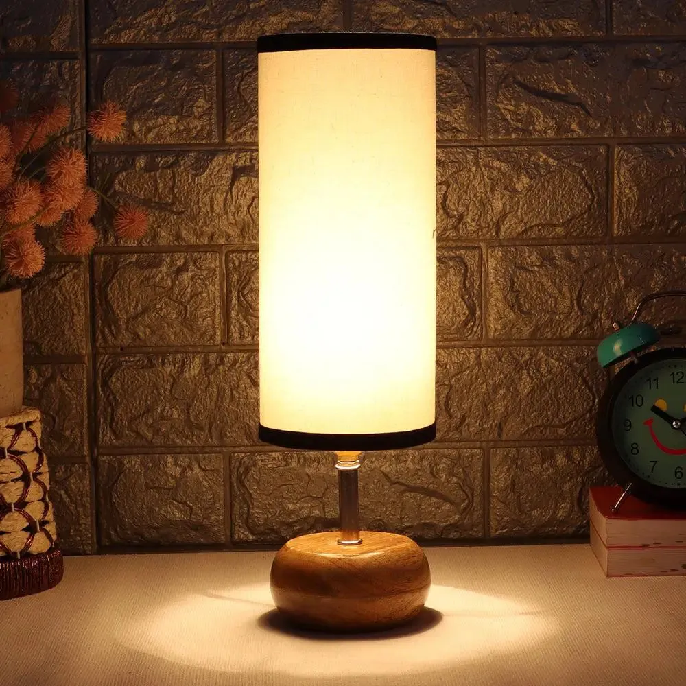 Wooden table lamp with Multicolor Cotton Shade