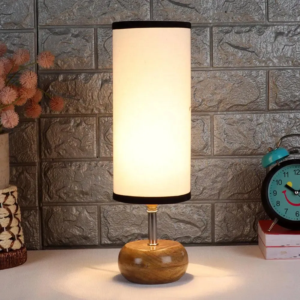 Wooden table lamp with Multicolor Cotton Shade