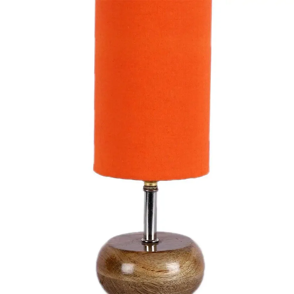 Wooden table lamp with Orange Cotton Shade