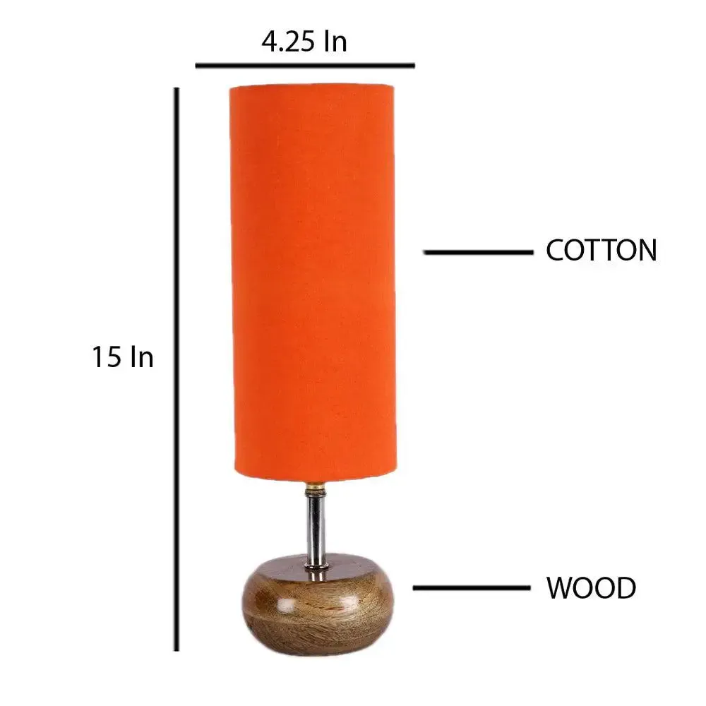 Wooden table lamp with Orange Cotton Shade