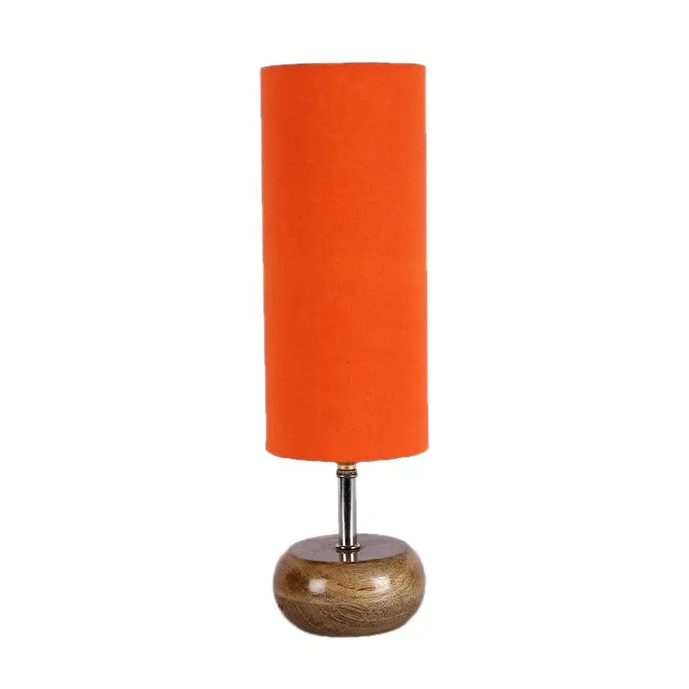 Wooden table lamp with Orange Cotton Shade