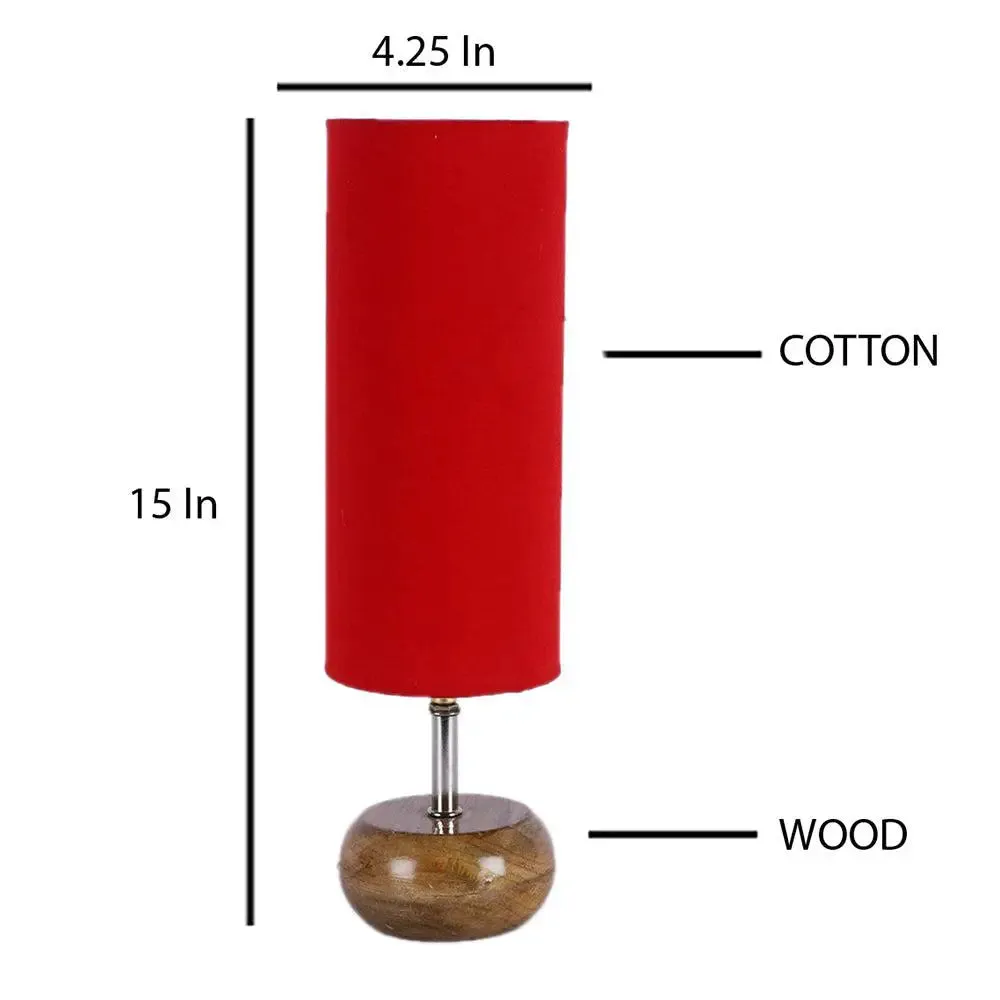Wooden table lamp with Red Cotton Shade
