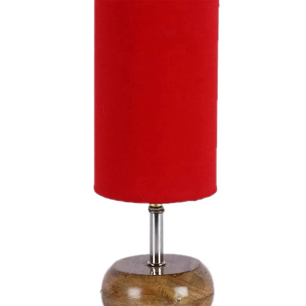 Wooden table lamp with Red Cotton Shade