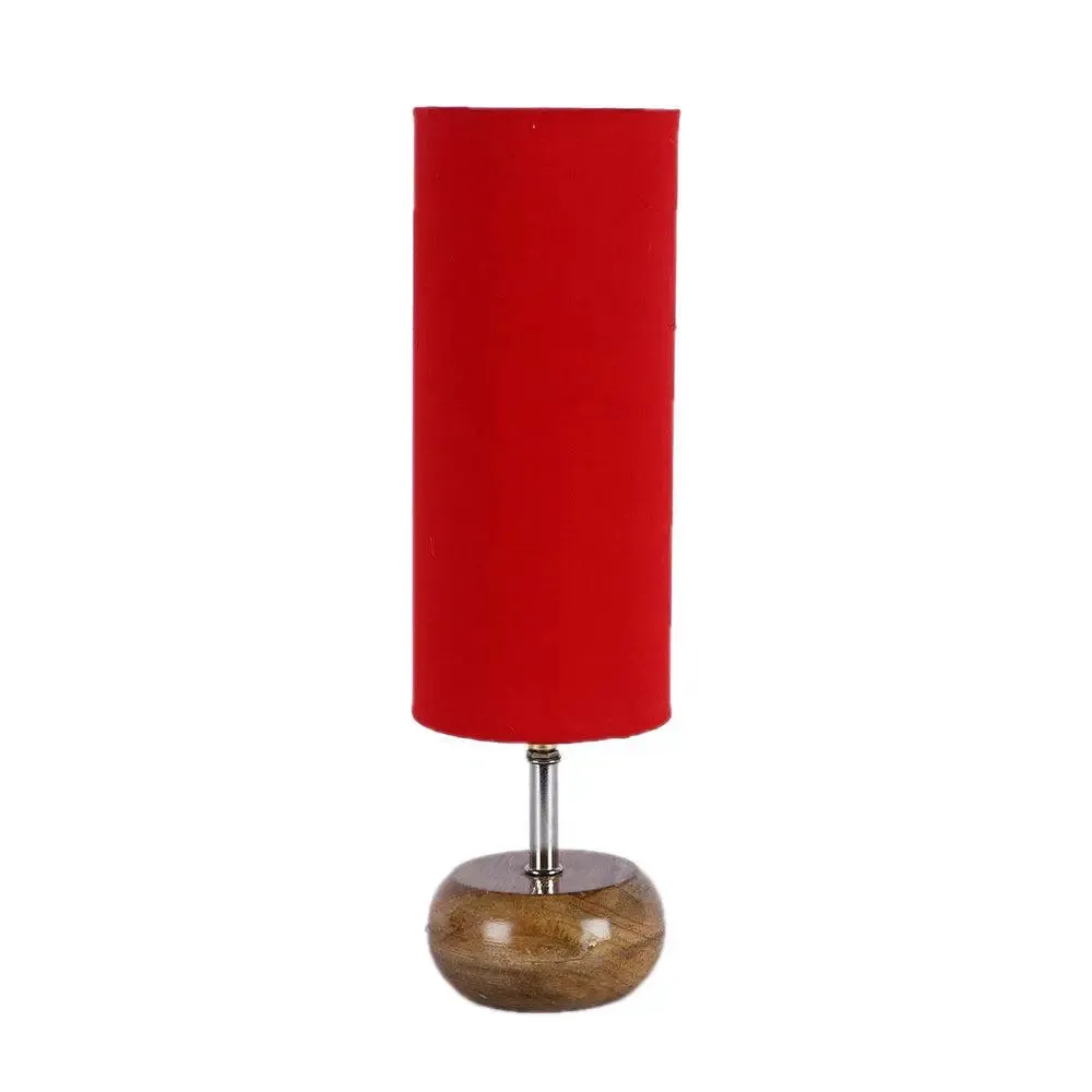 Wooden table lamp with Red Cotton Shade