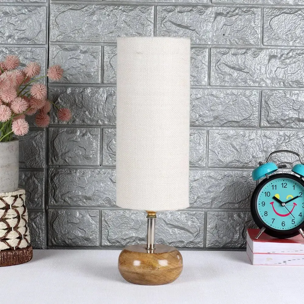 Wooden table lamp with White Jute Shade