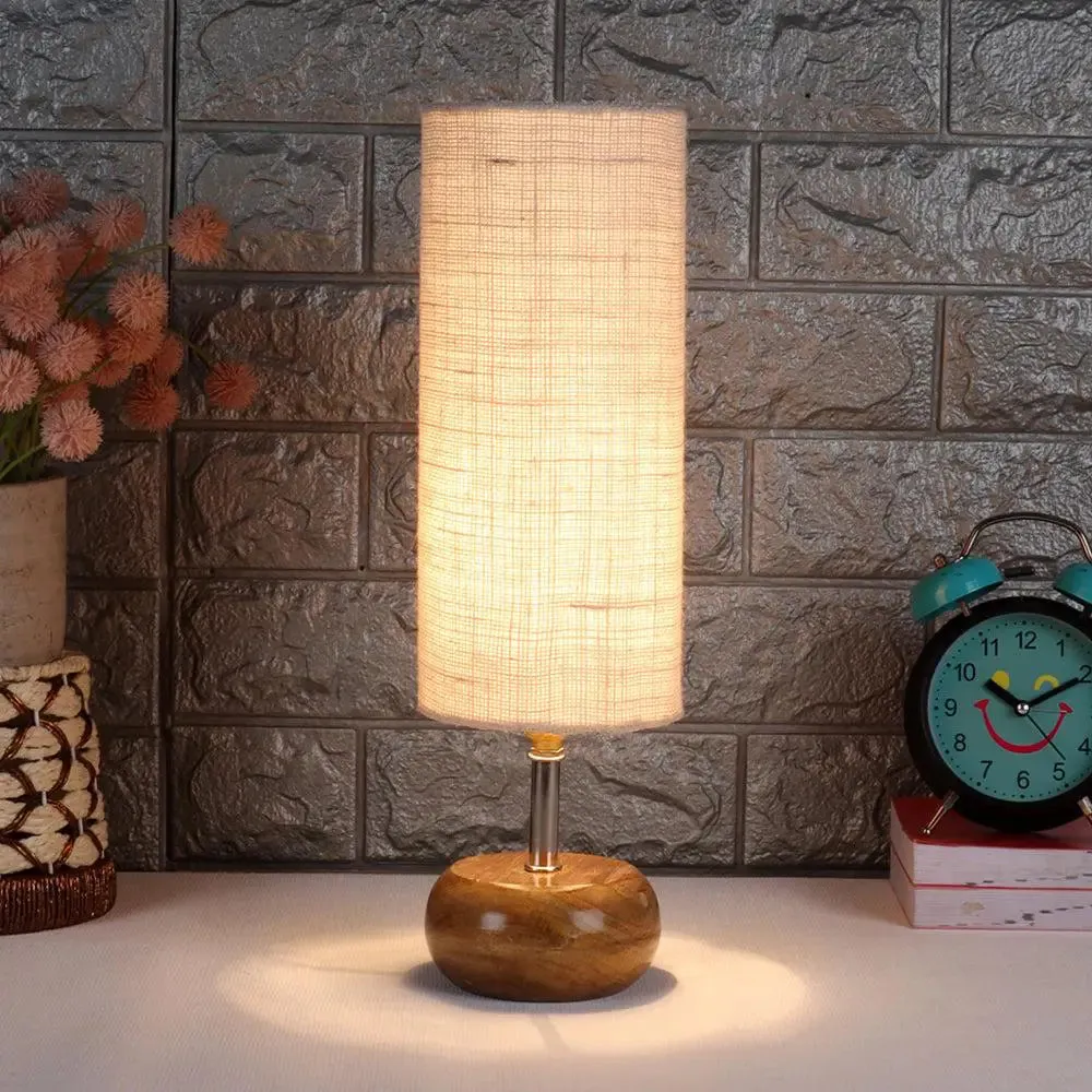 Wooden table lamp with White Jute Shade