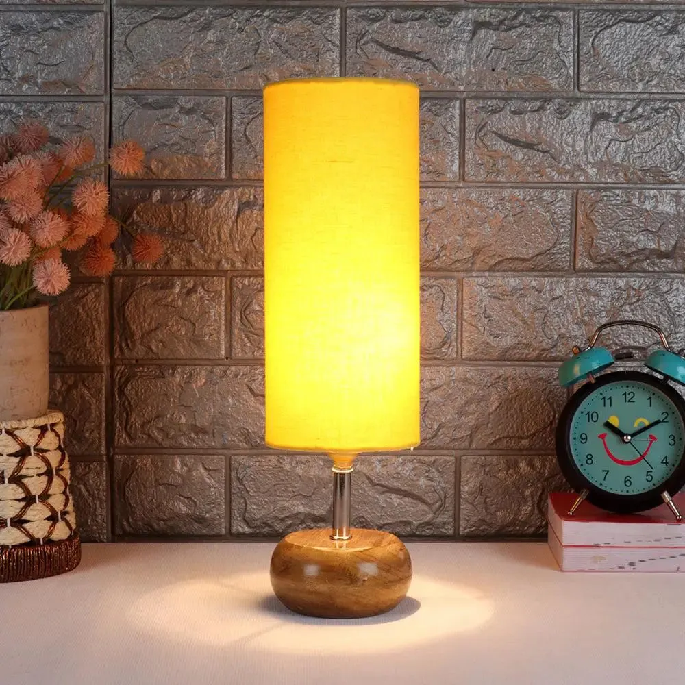 Wooden table lamp with Yellow Cotton Shade