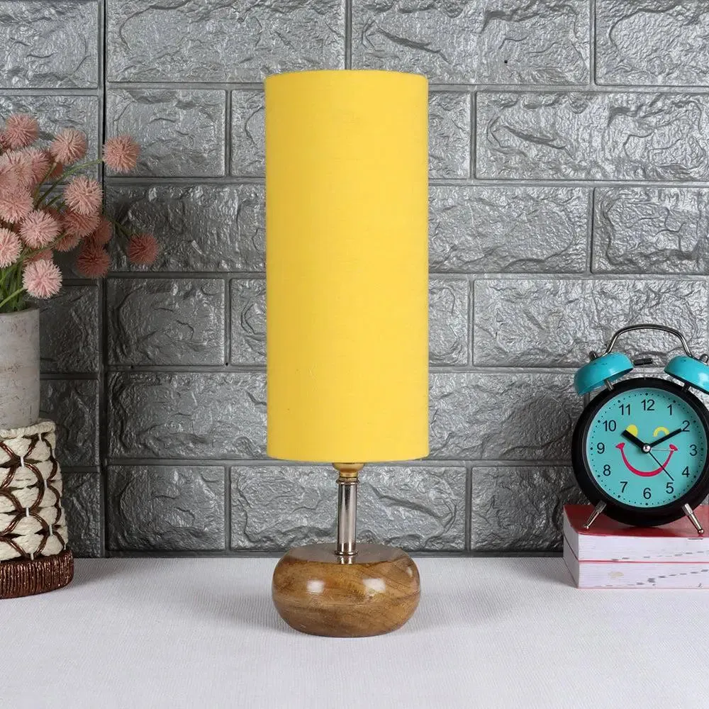 Wooden table lamp with Yellow Cotton Shade