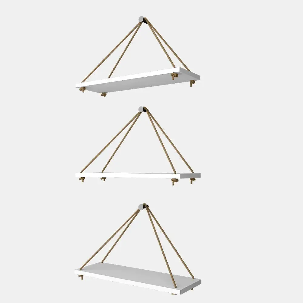 Wooden Wall Hanging Planter Shelf with Rope (Set of 3 White Color)