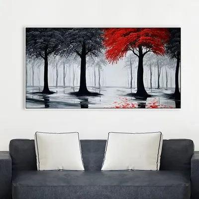 Woodland Red &amp; Black Canvas Panoramic Wall Painting