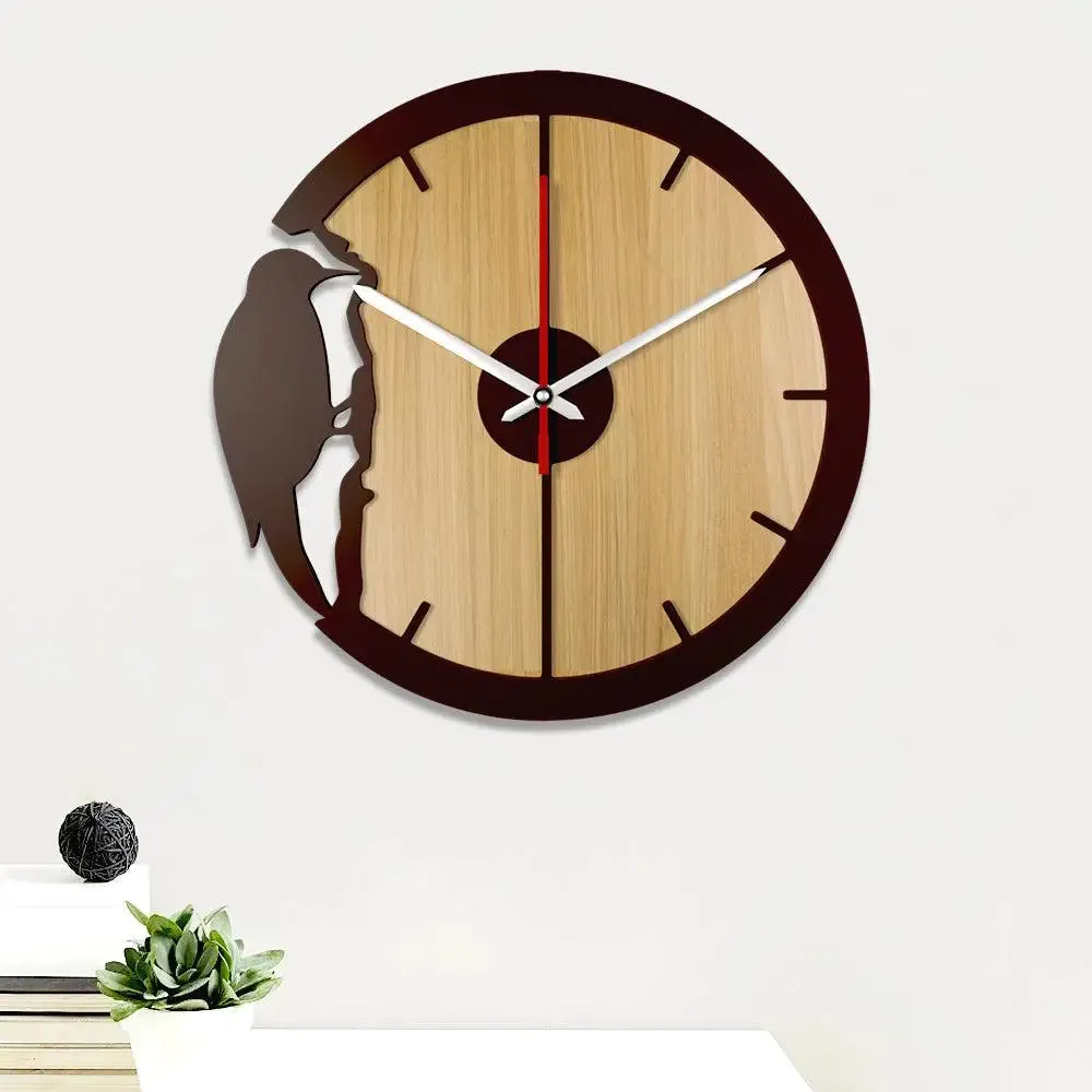 Woodpecker Designer Dual Layer Wooden Wall Clock
