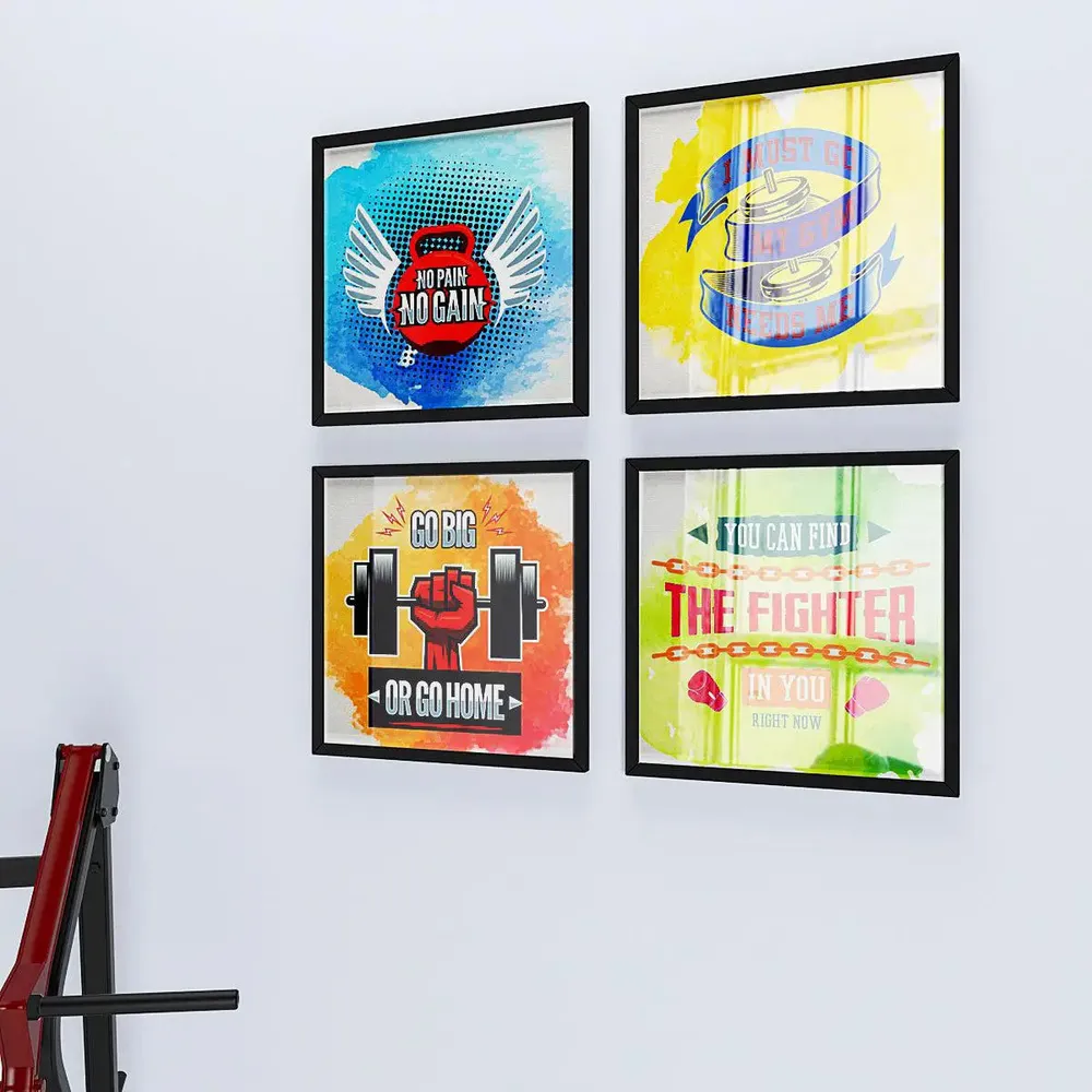 Workout Gym Quotes   Set of 4 frames with Break Resistant Clear Acrylic Glass & High Definition Print