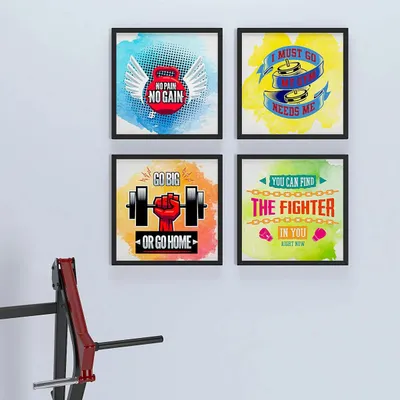 Workout Gym Quotes   Set of 4 frames with Break Resistant Clear Acrylic Glass & High Definition Print