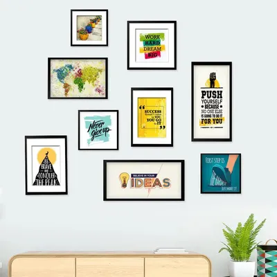 World Map &amp; Quote Wall Frame Photo Collage Set of 9 Wall Frame Photo Collage