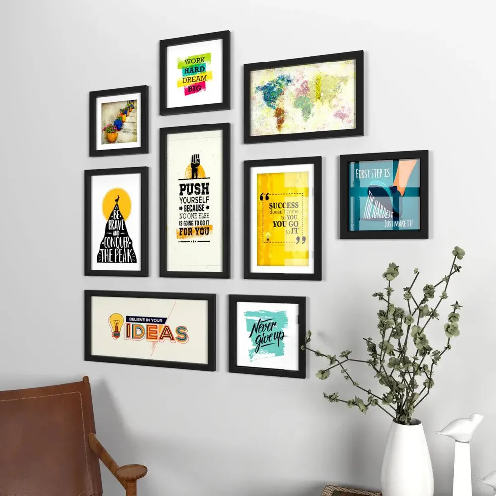 World Map &amp; Quote Wall Frame Photo Collage Set of 9 Wall Frame Photo Collage