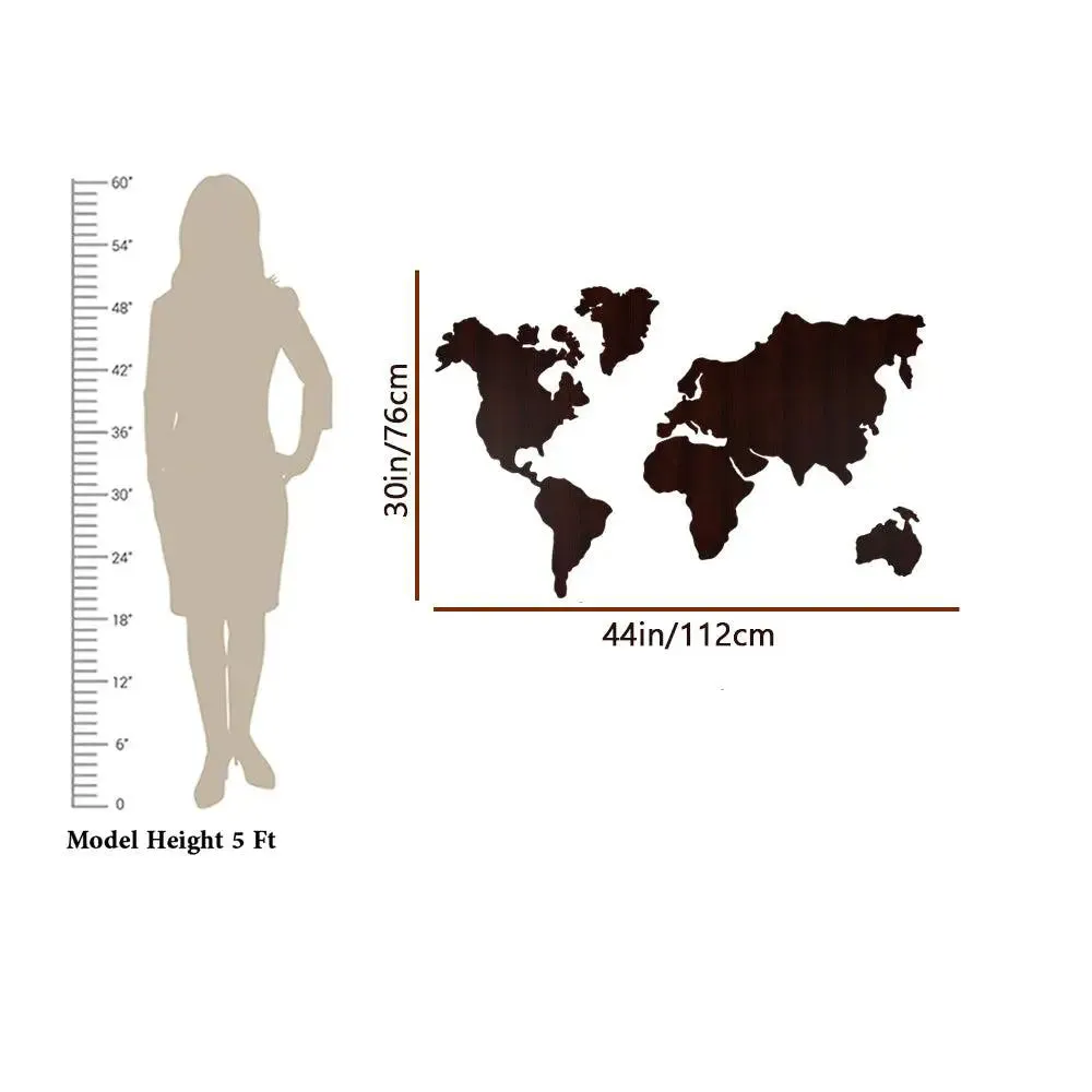 World Map Backlit Wood Acrylic Wall Décor / Night Light, Walnut Finish