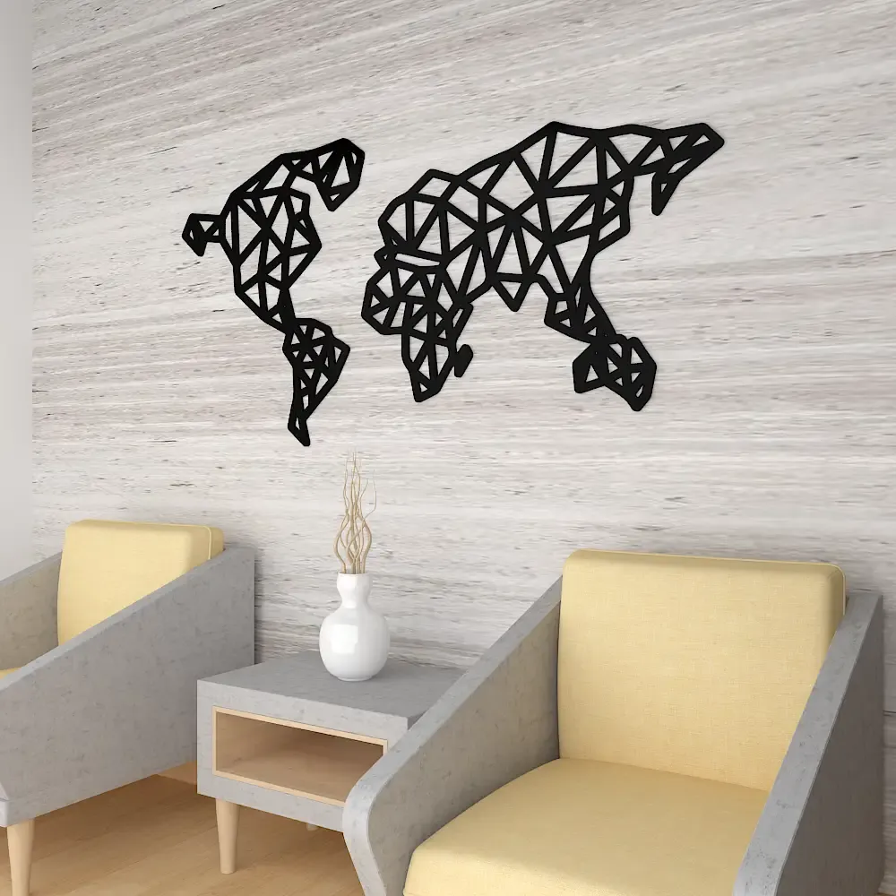 World Map in Black color Design Wooden Wall Hanging Medium(12 inch X 24 inch)