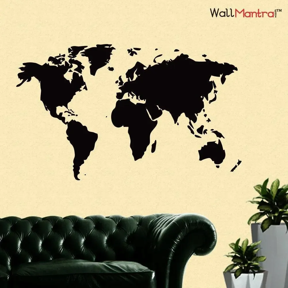 World Map Wall Sticker for office (Black) Self Adhesive Viny 165 x 100 cm