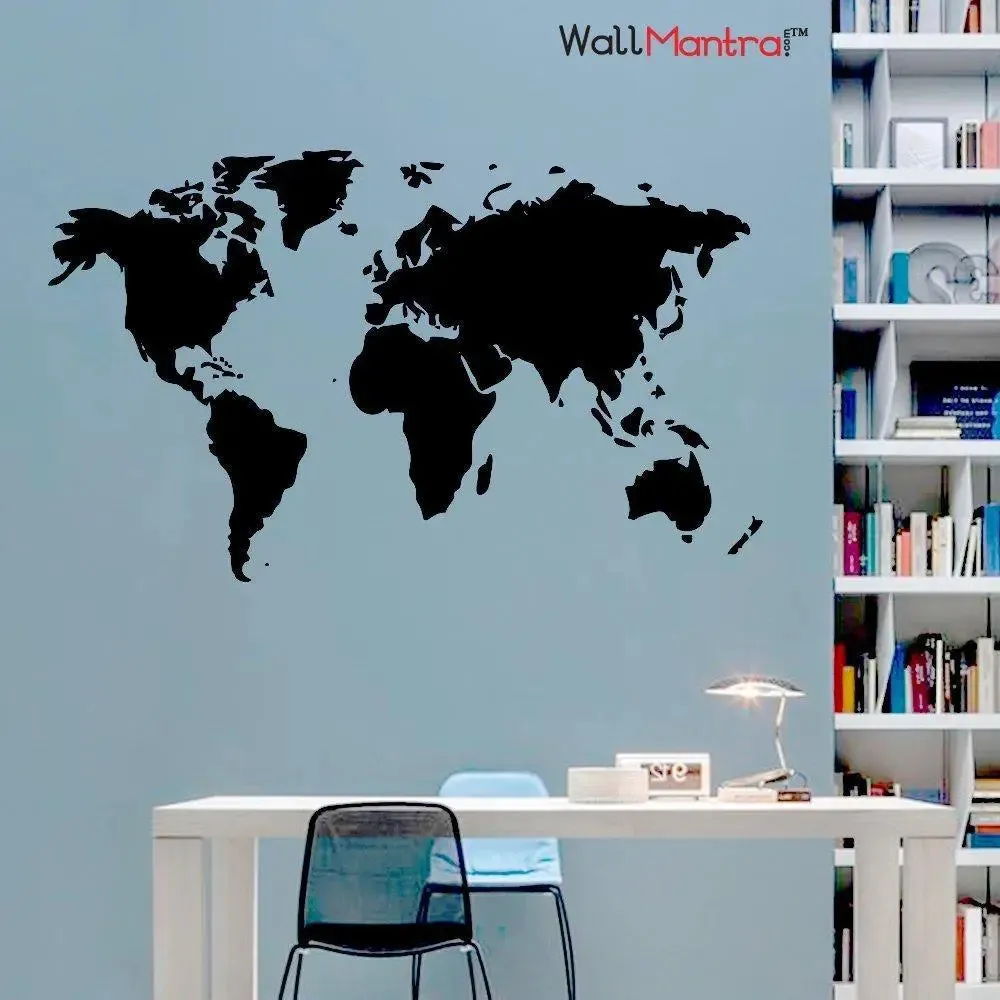 World Map Wall Sticker for office (Black) Self Adhesive Viny 165 x 100 cm