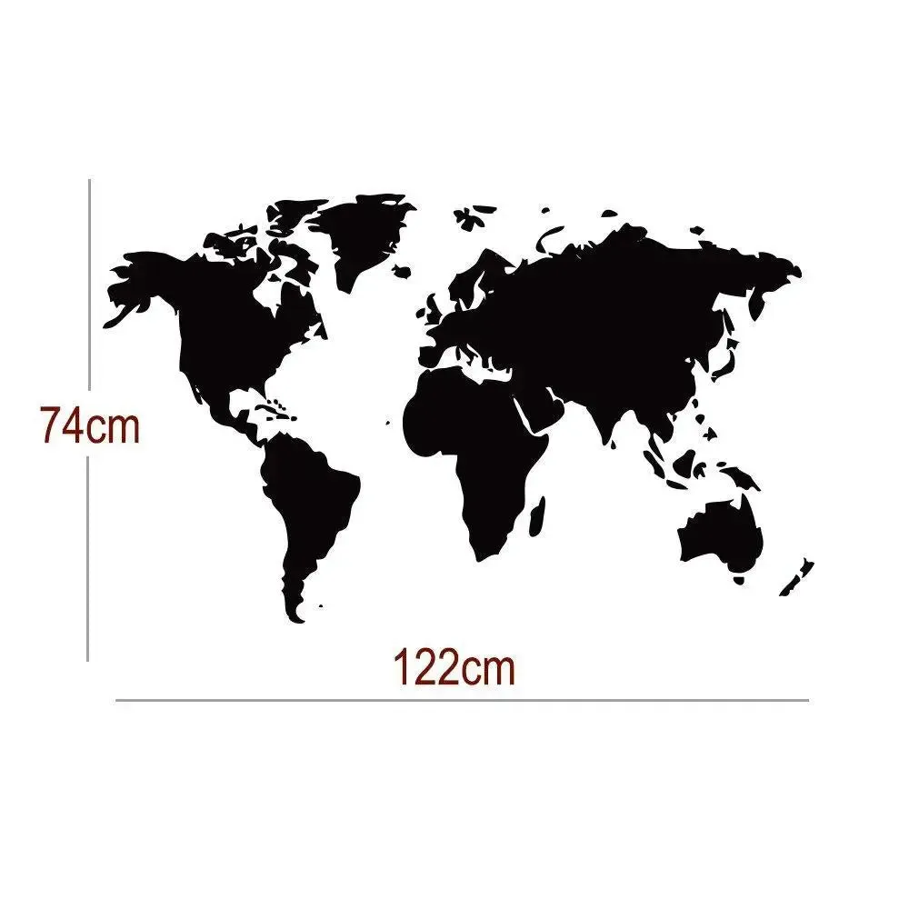 World Map Wall Sticker Medium Size White Color 122cm Width X 74cm