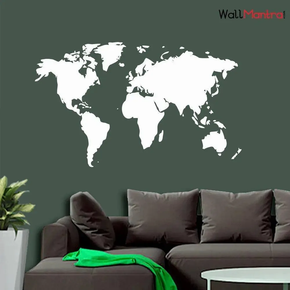 World Map Wall Sticker Medium Size White Color 122cm Width X 74cm