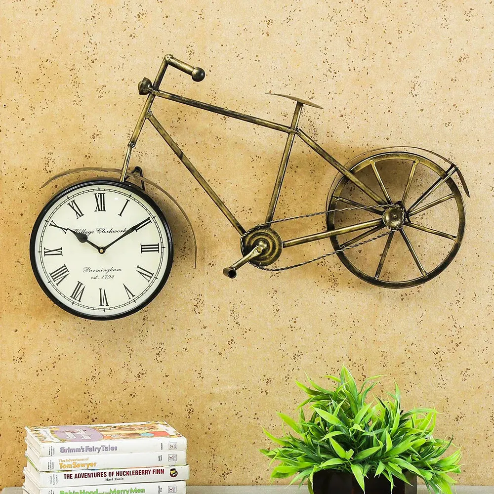 Wrought Iron Cycle Wall Clock in Bronze Finish