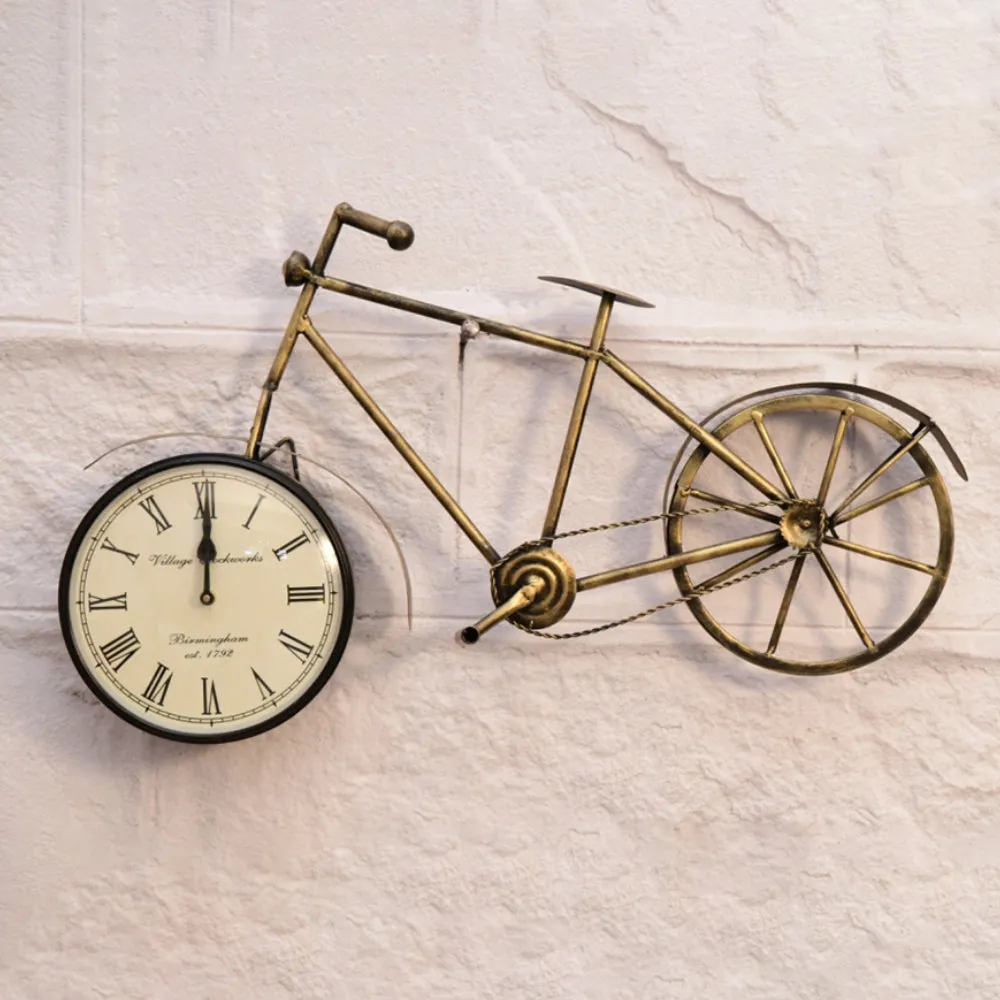 Wrought Iron Cycle Wall Clock in Bronze Finish