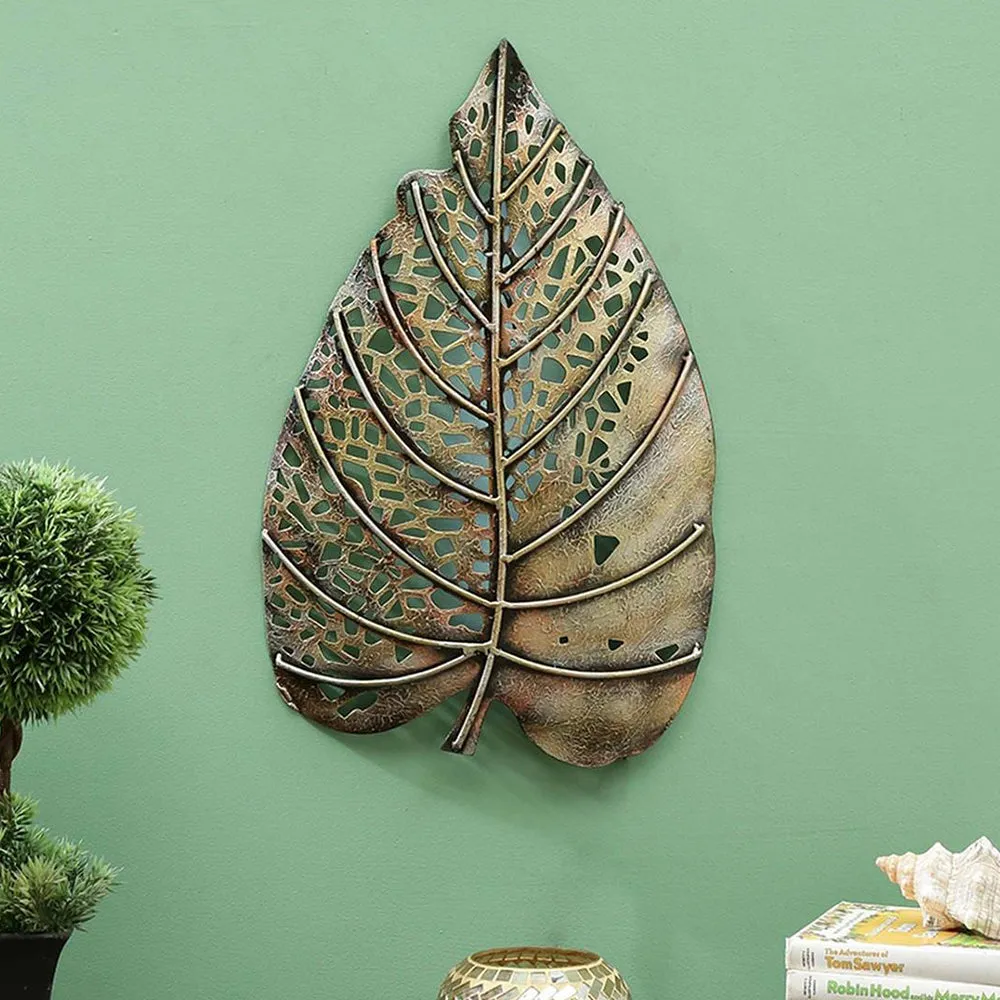 Wrought Iron Leaf Inspired Wall Art Piece in Bronze Finish
