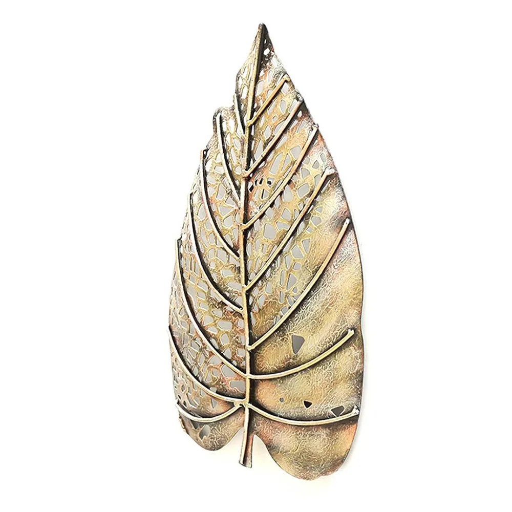 Wrought Iron Leaf Inspired Wall Art Piece in Bronze Finish