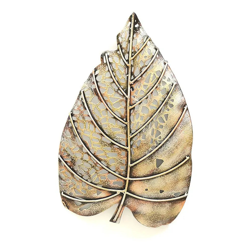 Wrought Iron Leaf Inspired Wall Art Piece in Bronze Finish