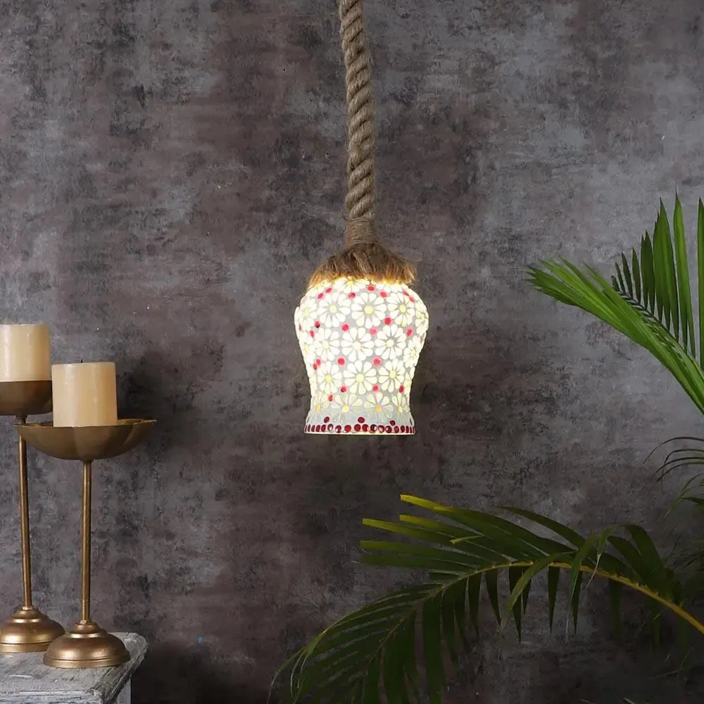 Yello Flower Mosaic Rope Hanging Light Single Piece