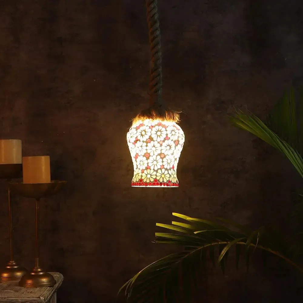 Yello Flower Mosaic Rope Hanging Light Single Piece