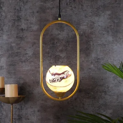 Yellow &amp; Blue Splashed Globe Capsule Hanging Light