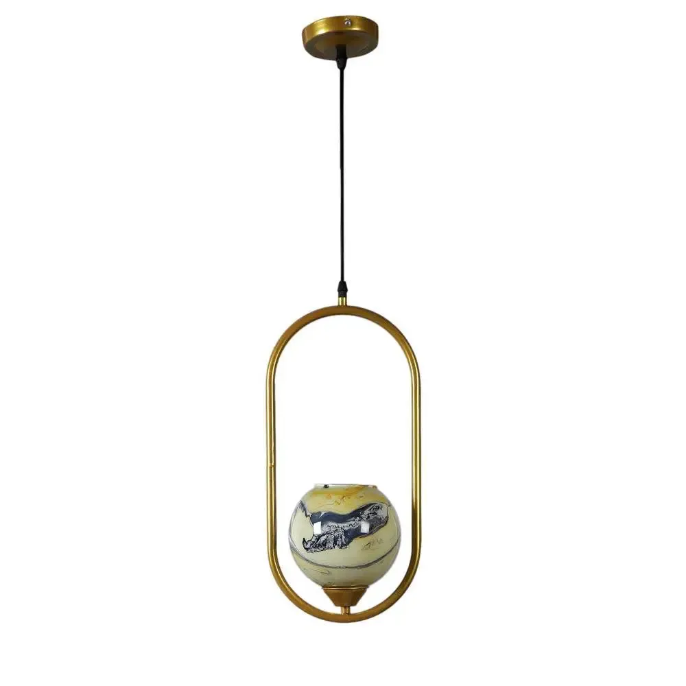 Yellow &amp; Blue Splashed Globe Capsule Hanging Light Single Piece