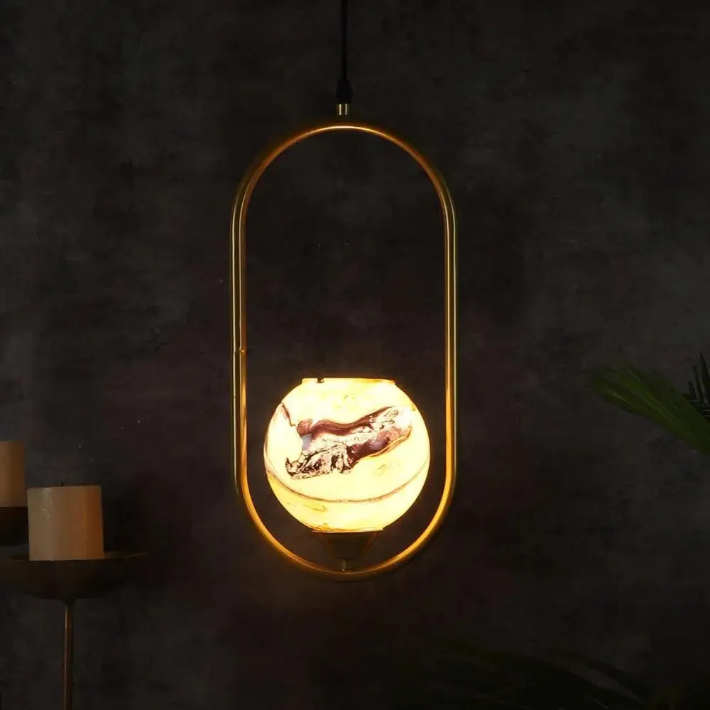 Yellow &amp; Blue Splashed Globe Capsule Hanging Light Single Piece